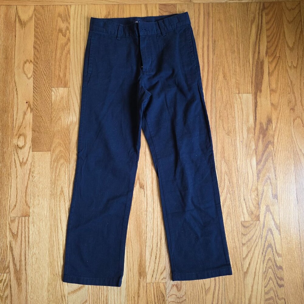 CHILDRENS PLACE Boy's Flat Front Chinos | 8 | Navy Blue Adjustable Waist Pockets